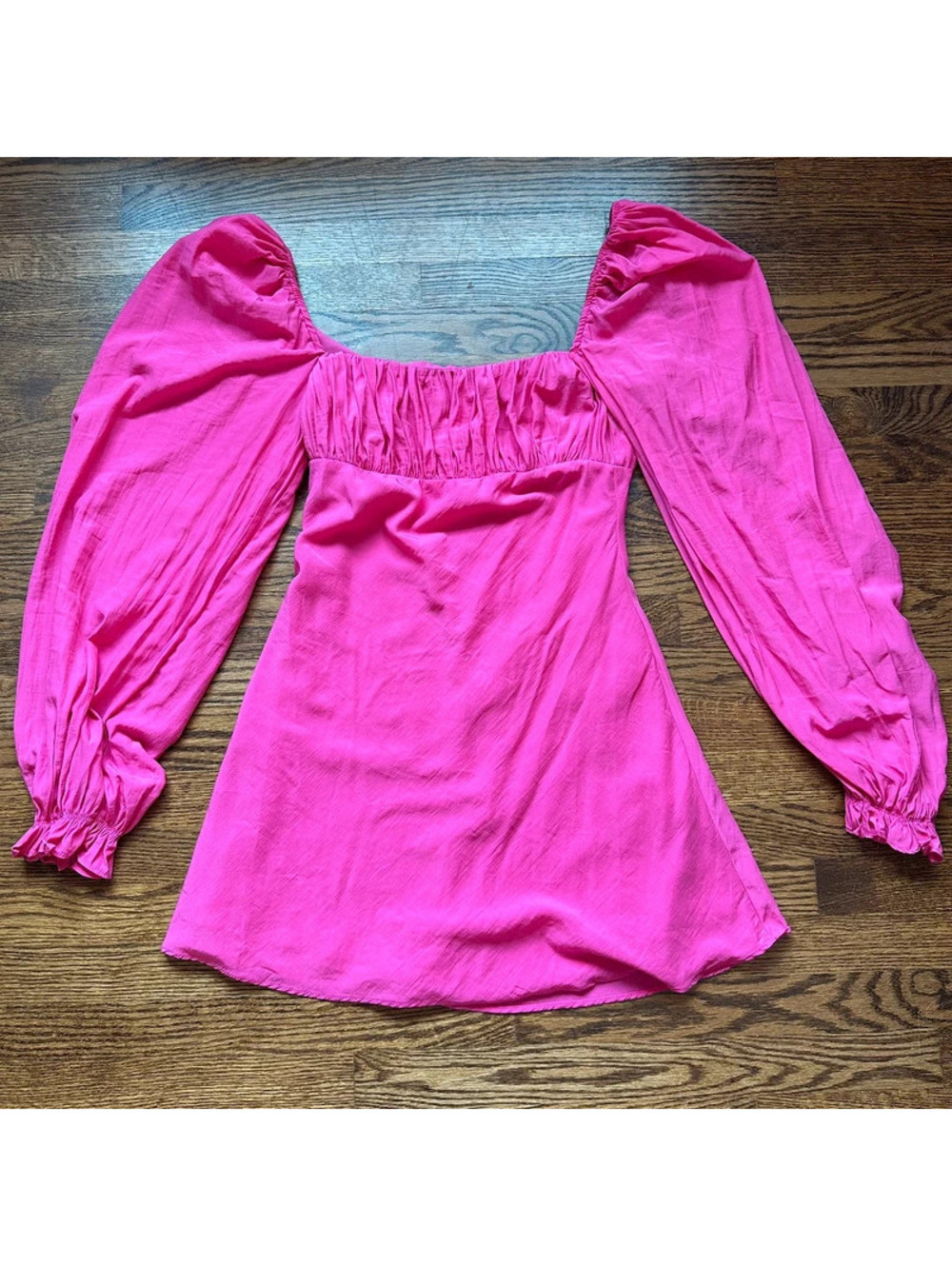Showpo Hot Pink Puff-Sleeve Square Neck Mini Dress